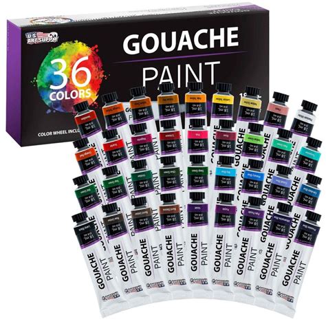 Professional 36 Color Set Of Gouache Paint In Large 18ml Tubes Bonus Color Mixing Wheel