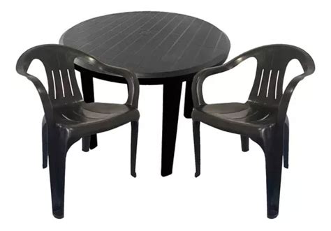 Kit De Mesa Redonda Desmontable Meet Con 2 Sillones Jr Negros