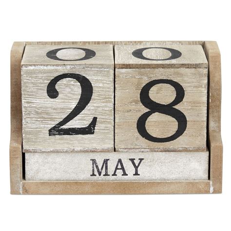 Juvale Wooden Perpetual Block Calendar for Desk, Wood Month Date ...