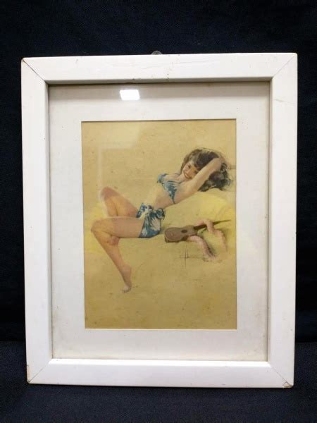 Antigo Quadro Gravura Figura Sensual Feminina