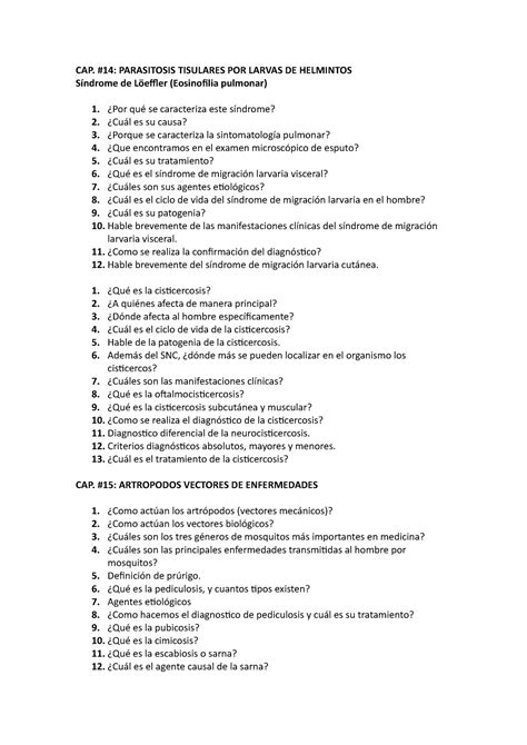 Cuestionario Parasitología CAP 14 PARASITOSIS TISULARES POR LARVAS