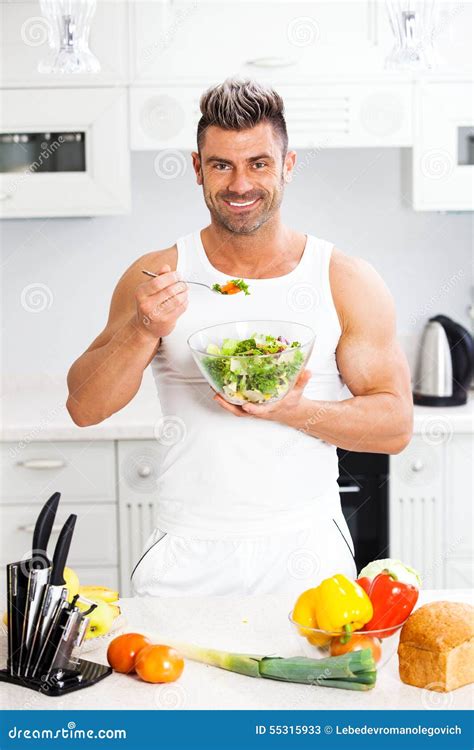 Happy Handsome Man Cooking In Kitchen At Home Stock Image Image Of