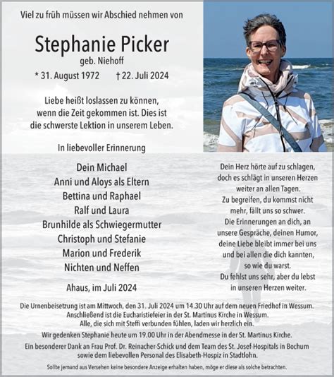 Traueranzeigen Von Stephanie Picker Sich Erinnern De