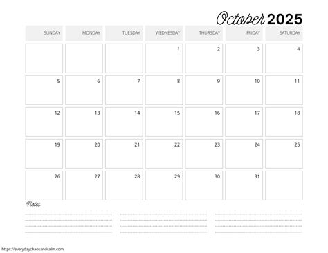 Free Printable October 2025 Calendars