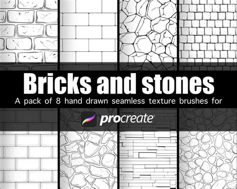 Bricks And Stones Hand Drawn Texture Brushes For Procreate Pack Of 8 Etsy