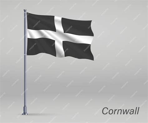 Premium Vector | Waving flag of cornwall county of england on flagpole