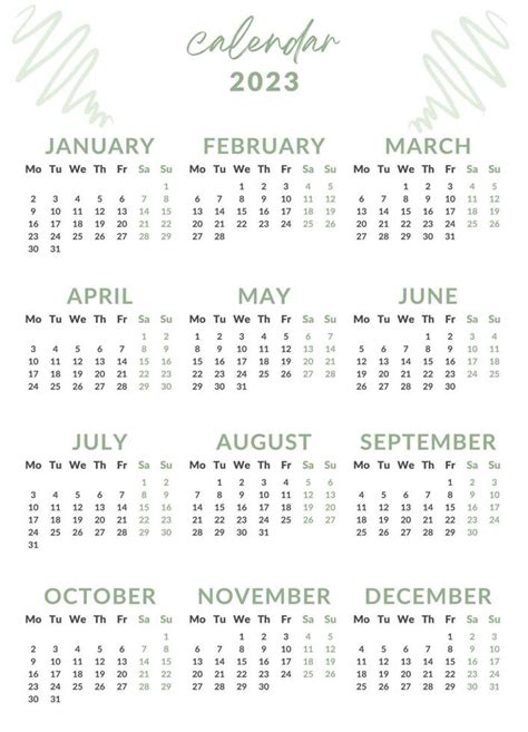 2023 Calendar Year Illustration The Week Starts On Monday Yearly