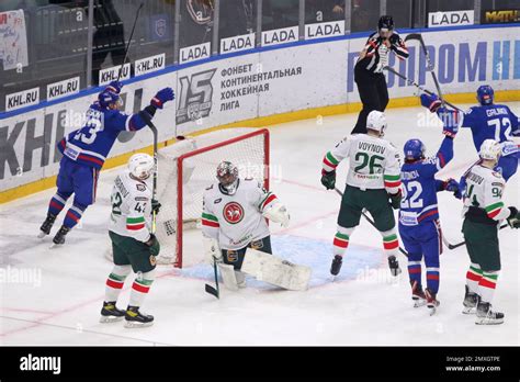 Ak Bars Hockey Club Player Timur Bilyalov No 82 Seen In Action During The Kontinental Hockey