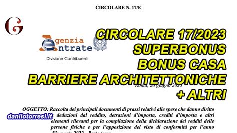 Circolare 17 2023 DellAgenzia Delle Entrate Chiarimenti Sui Bonus