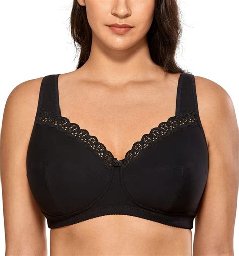 Delimira Women S Non Wired Bras Unlined Full Cup Plus Size Cotton Comfort Black 46c Shopstyle