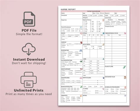 Nursing Report Sheet Med Surg Nurse Report Sheet Nursing Etsy Canada