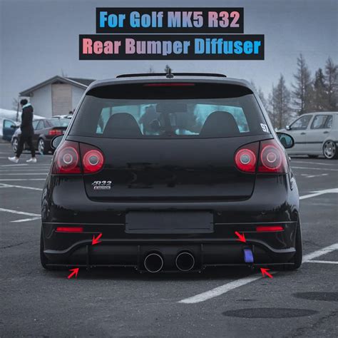 Metal Black Car R32 Rear Diffuser Lip Rear Side Splitters For Vw For Golf 5 V Mk5 R32 2005 2009