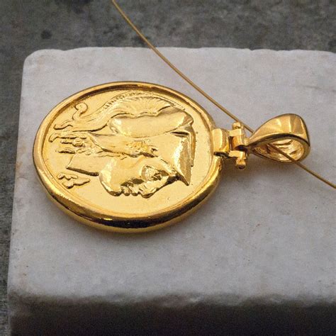 Greek Coin Gold Necklace, Goddess Athena Ancient Greece Coin Pendant