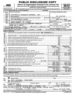 Fillable Online Cystinosis Form PUBLIC DISCLOSURE COPY 990 A For The