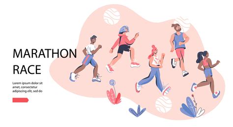 Marathon Race Banner Template With Group Of Running Men And Women