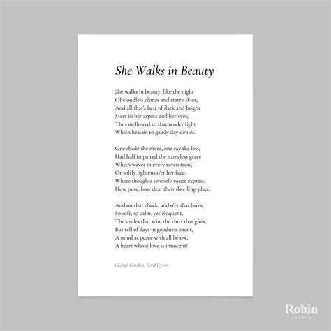 She Walks In Beauty By George Gordon Lord Byron Poem Print Etsy