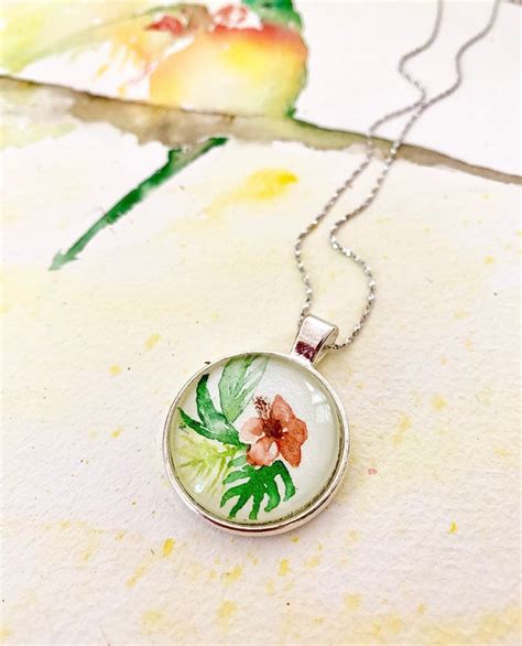 Tropical Leaves Necklace Tropical Flower Watercolour Etsy