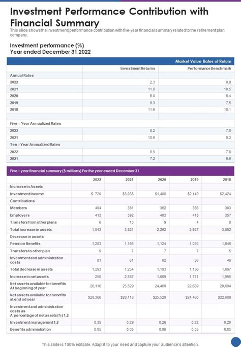 Investment Performance Contribution With Financial Summary One Pager