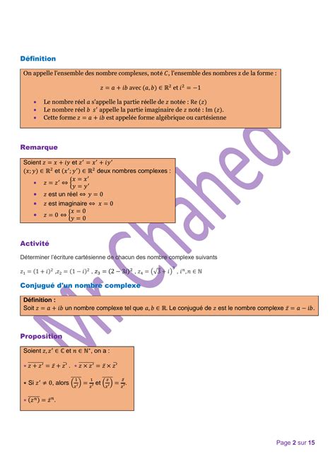 Solution Chahed Cour Nombre Complexe Studypool