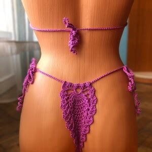 Sexy Crochet Bikini Set 2 Pieces Knitted Swimsuit With Thong Bottoms