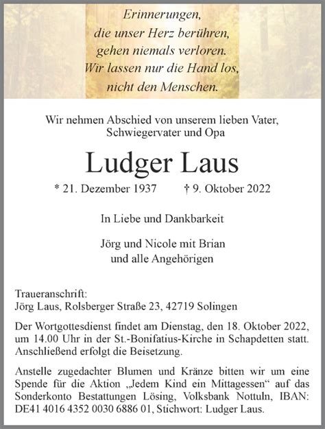 Traueranzeigen Von Ludger Laus Trauer Ms