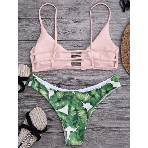 Zaful Bikini New Palm Tree Print Ladder Cut Bikini Swimsuit Women