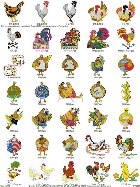 435 CHICKENS ROOSTERS TURKEYS EMBROIDERY MACHINE DESIGNS PES USB EBay