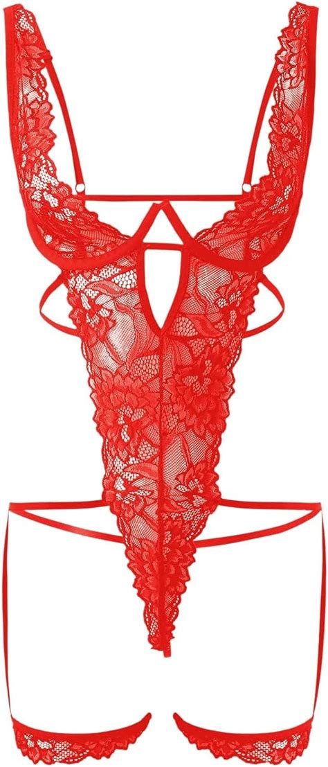 Buy Women Snap Crotch Lingerie Sexy Lace Bodysuit Deep V Teddy Lace