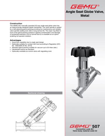 Gemu Manually Operated Angle Seat Globe Valve Datasheet Manualzz