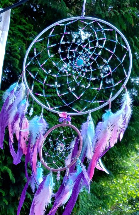 Pink Purple Blue Large Dream Catcher Authentic Native Canadian Art