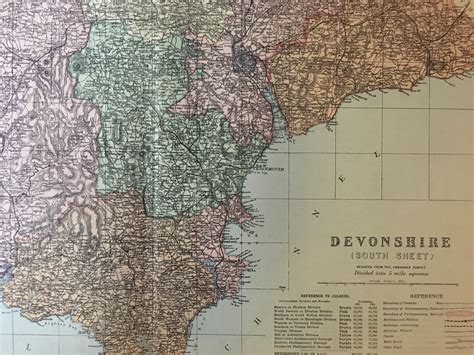 1895 Large SOUTH DEVON MAP Original Antique Map of Devon Cartography ...