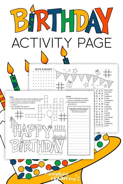 Printable Birthday Activity Placemat Sunshine And Rainy Days