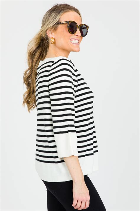 Stripe Boat Neck Sweater Black New Arrivals The Blue Door Boutique