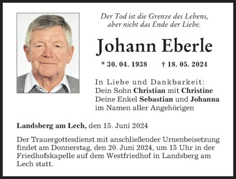 Traueranzeigen Von Johann Eberle Augsburger Allgemeine Zeitung