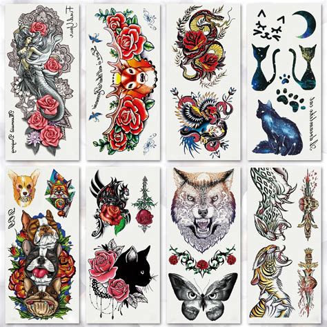 Leoars 8 Sheets Waterproof Bright Temporary Tattoos For Men Women Body