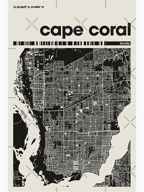 "Cape Coral, Dark Map, City of Cape Coral Map, Cape Coral Minimalist ...