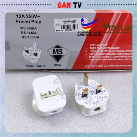 SIRIM Selamat MA18 1 Gang Way 3 Pins 13A 250V Plug Top Fused 1Gang 1Way