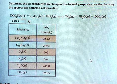 Determine The Standard Enthalpy Change Of The Following Explosive