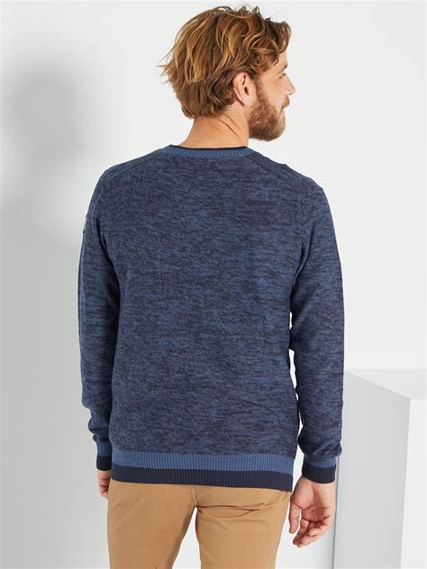 Pull Maille Chin E Poche Poitrine Bleu Marine Kiabi