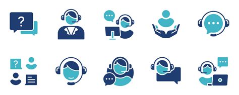 Online Support Assistant Icon Set Customers Service Agent Assist Client