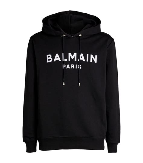 Balmain Cotton Flocked Logo Hoodie In Black For Men Lyst