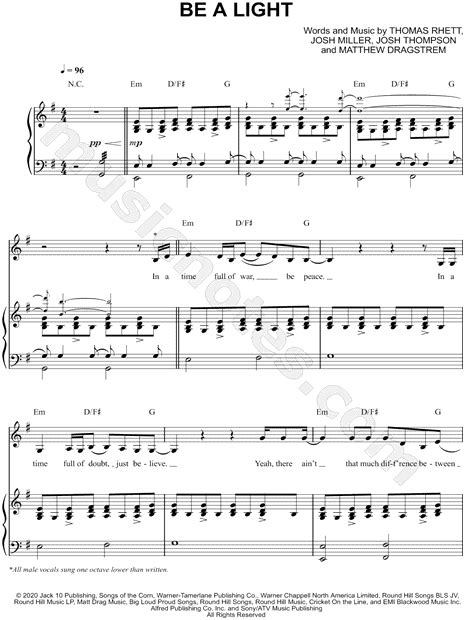 Thomas Rhett Be A Light Sheet Music In G Major Transposable