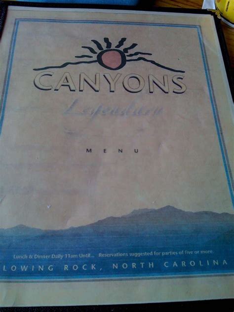 Canyons Restaurant Menu Menu For Canyons Restaurant Blowing Rock