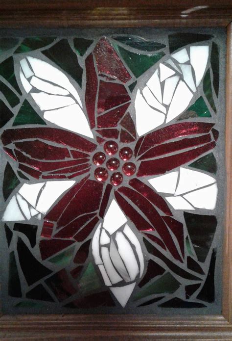 Stained Glass Mosaic Poinsettia Mosaic Christmas Flower Etsy