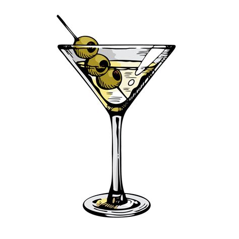 Martini Glass With Olives Hand Drawn Alcohol Cocktail Vector