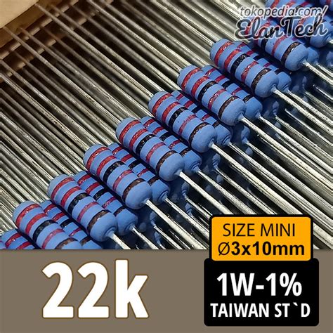 Jual Resistor 1W 22k Taiwan 1 Metal Oxide 22 Kilo Ohm Mini Size