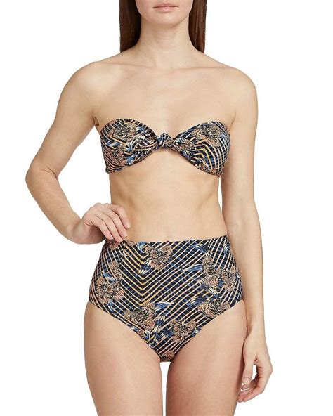 Ulla Johnson Palma Printed Bandeau Bikini Top In Black Lyst