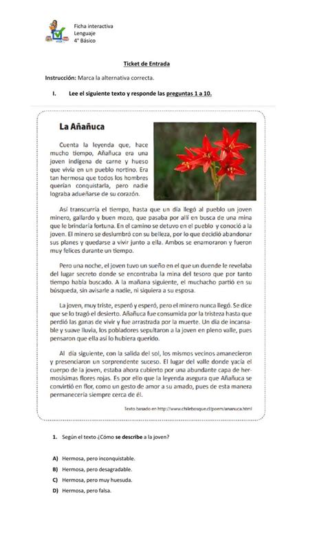 Comprensión de lectura La Añañuca worksheet