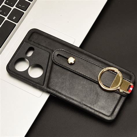 For Tecno Pova Pro Wristband Leather Back Phone Case Black