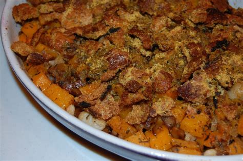 Butternut Squash And Chestnut Casserole With White Beans Covered In Flour